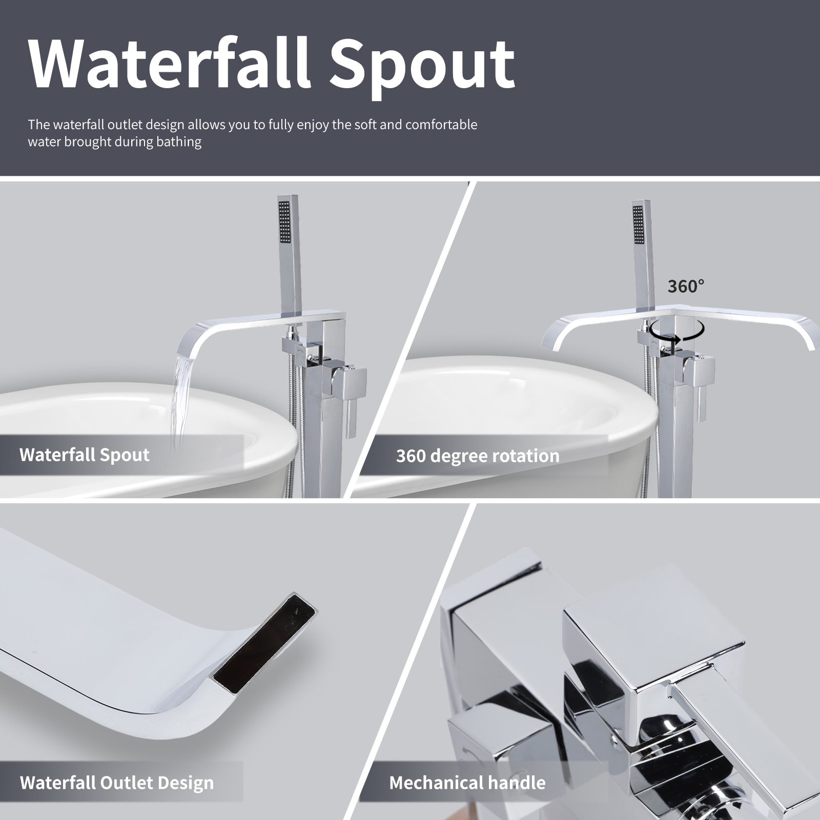 Freestanding Waterfall Bathtub Faucet With Hand Shower Chrome_voghion.com